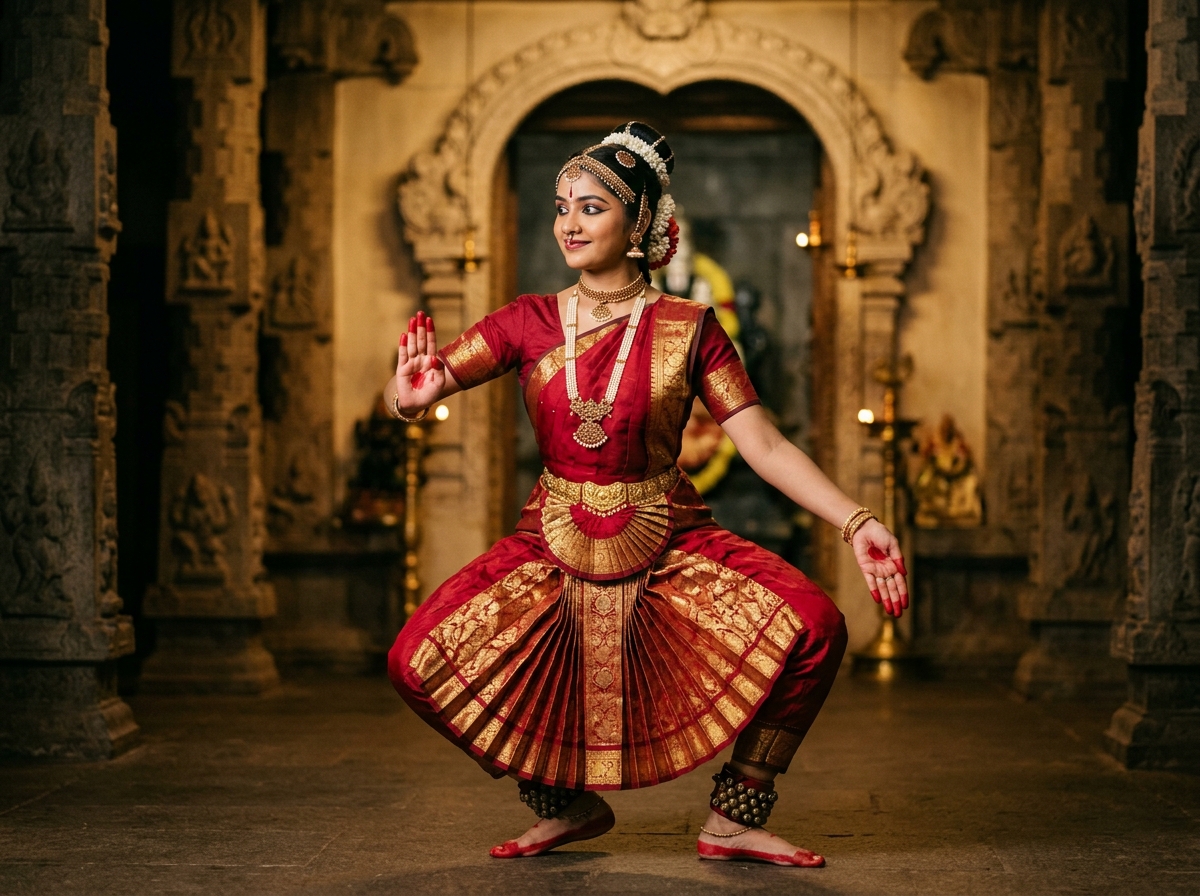 Bharatanatyam dancer in classical pose